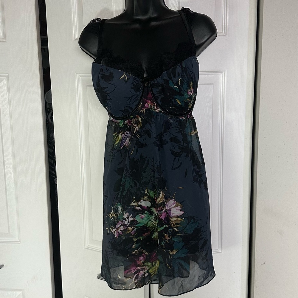 Cacique - *Plus Size* Navy blue chemise w/thong lingerie set- Size 44DD, 1/2X